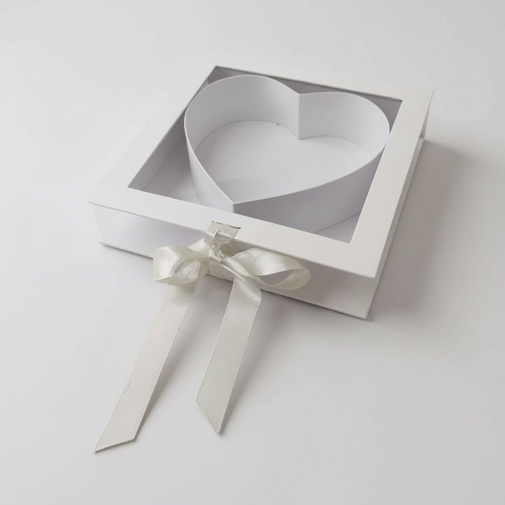Square Window Heart Insert Flower Gift Box with Ribbon - Elegant Supply