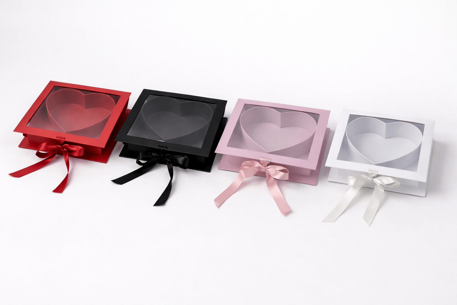 Square Window Heart Insert Flower Gift Box with Ribbon - Elegant Supply