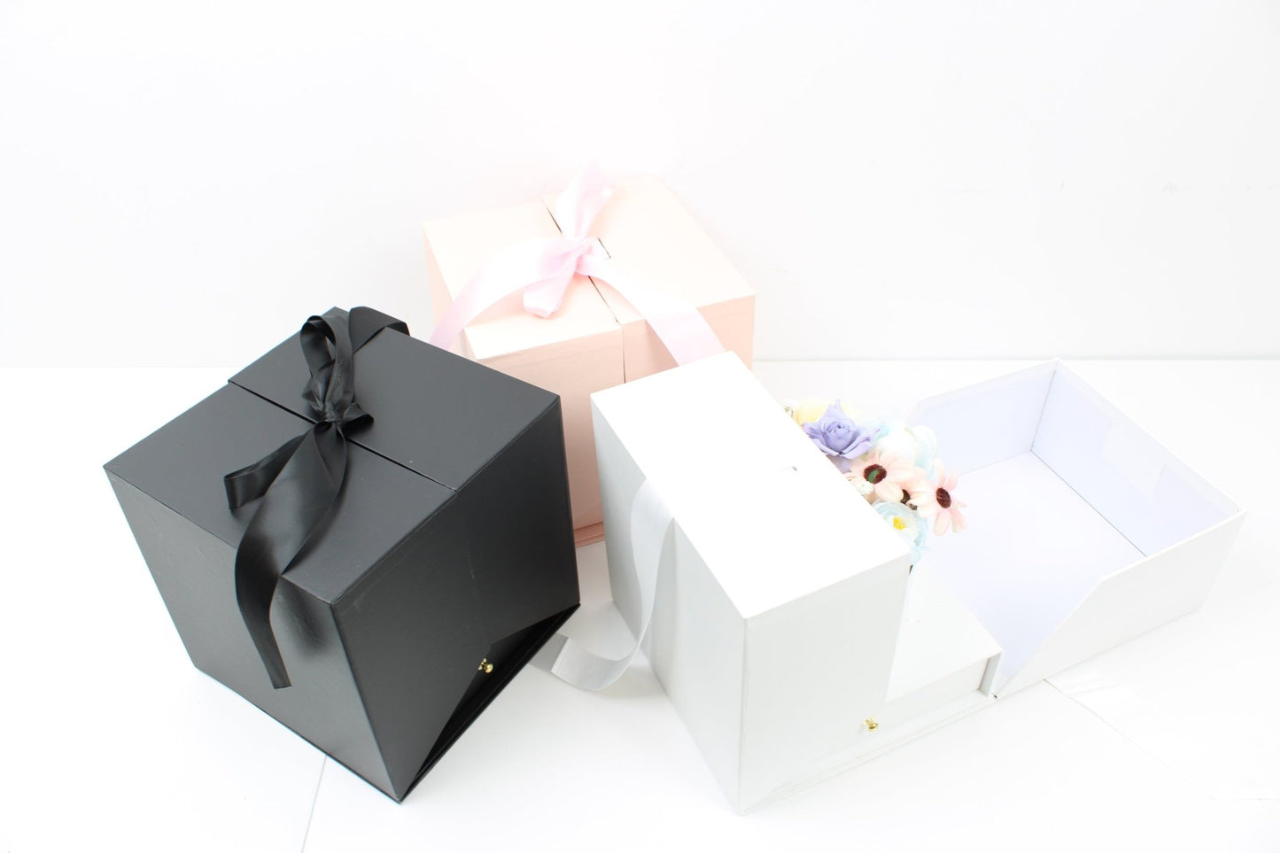 Surprise Cube Flower Box with Heart Insert, Drawer and Ribbon - Elegant Supply
