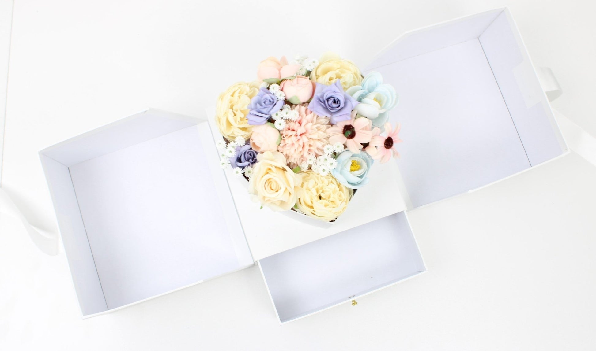 Surprise Cube Flower Box with Heart Insert, Drawer and Ribbon - Elegant Supply