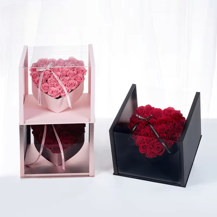 Tilted Heart in a Clear Cube Flower Gift Box - Elegant Supply