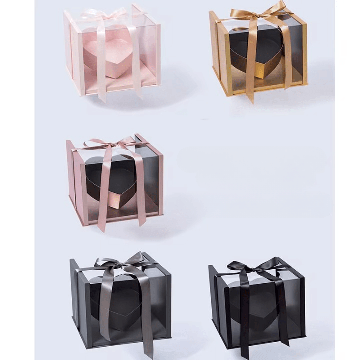 Tilted Heart in a Clear Cube Flower Gift Box - Elegant Supply