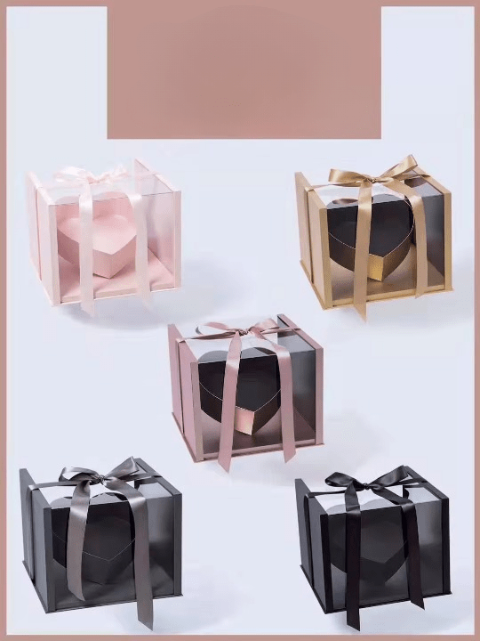 Tilted Heart in a Clear Cube Flower Gift Box - Elegant Supply