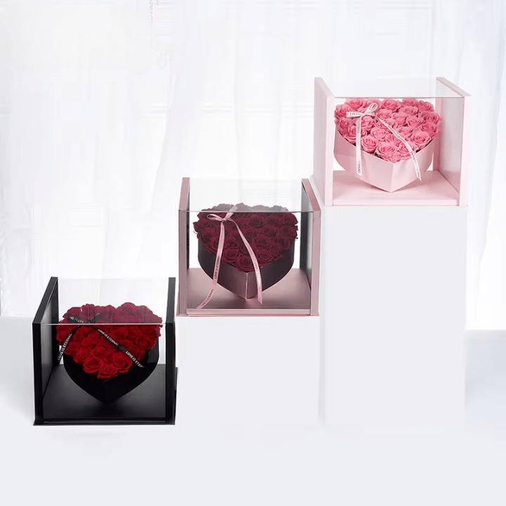 Tilted Heart in a Clear Cube Flower Gift Box - Elegant Supply