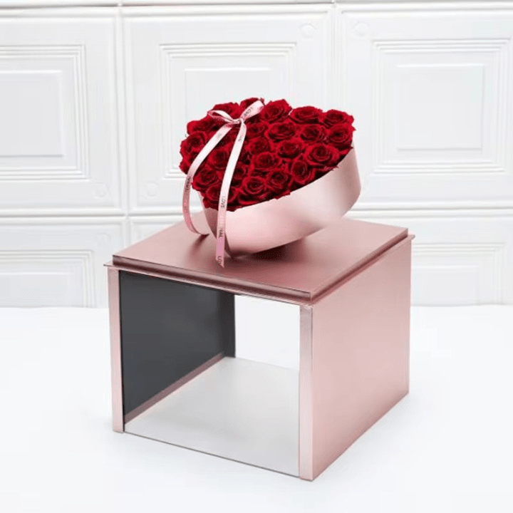 Tilted Heart in a Clear Cube Flower Gift Box - Elegant Supply
