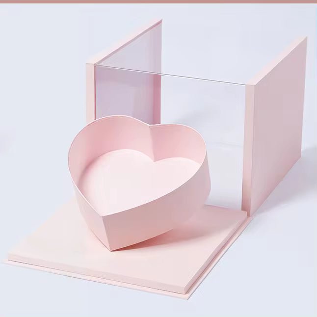 Tilted Heart in a Clear Cube Flower Gift Box - Elegant Supply