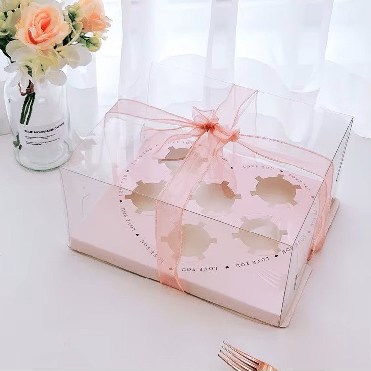 Transparent Pink Heart Shaped Cupcake Box (5pcs/set) - Elegant Supply