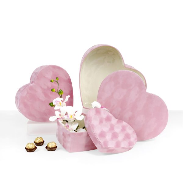 Pink Chic Velvet Heart Flower Box with Lid