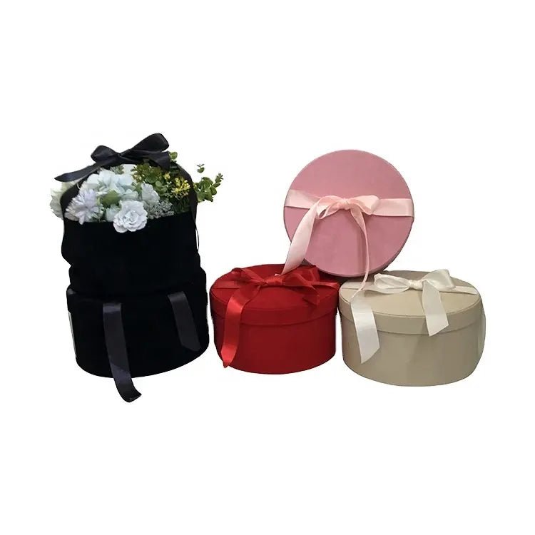 Velvet Round Flower Gift Box with Ribbon - Elegant Supply