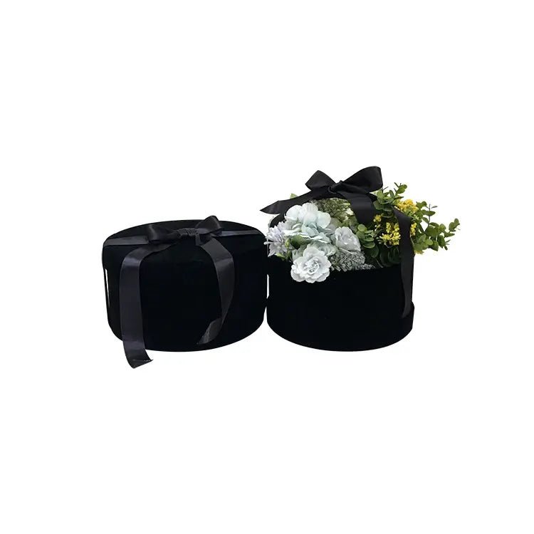 Velvet Round Flower Gift Box with Ribbon - Elegant Supply