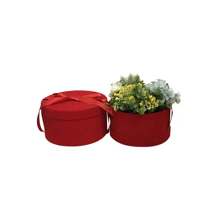 Velvet Round Flower Gift Box with Ribbon - Elegant Supply