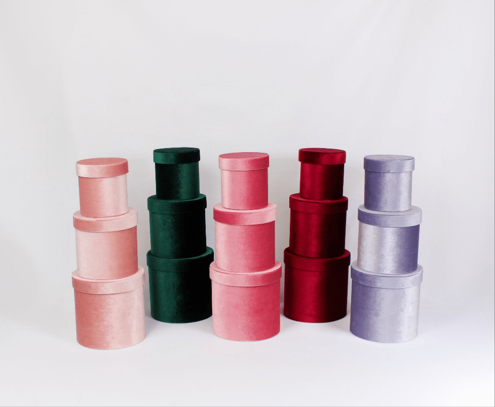 Velvet Round Flower Hat Box with Lid - Elegant Supply