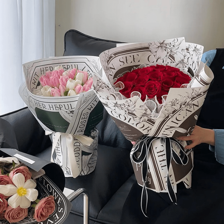 Vintage Style Flower Wrapping Paper (10 sheets/bag) - Elegant Supply