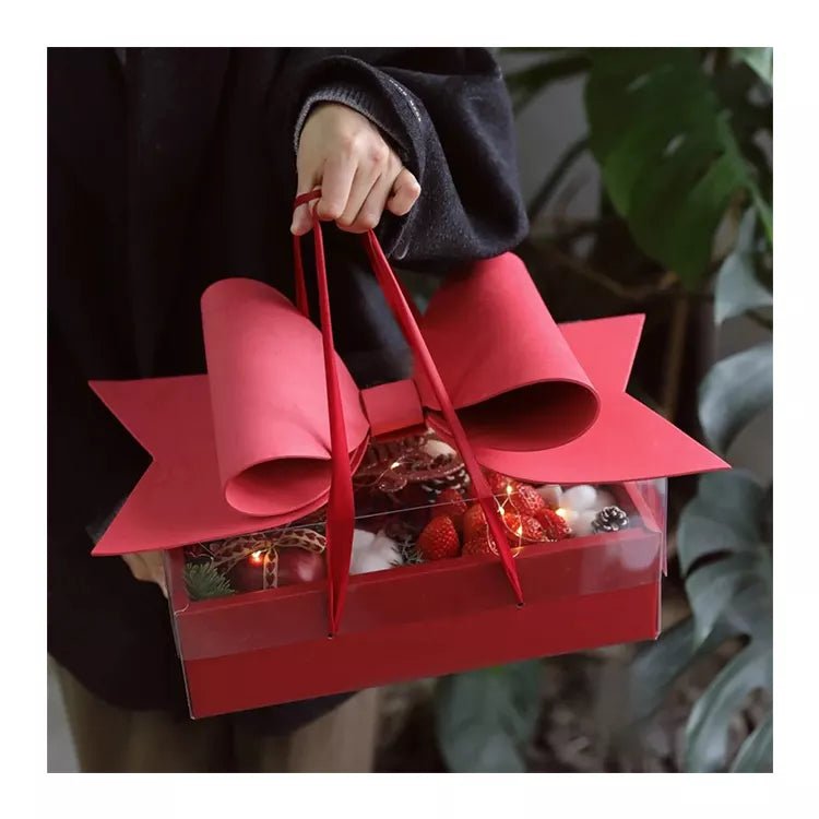 Big Bow Rectangle Flower Box with Clear Lid (Set of 2) - Elegant Supply