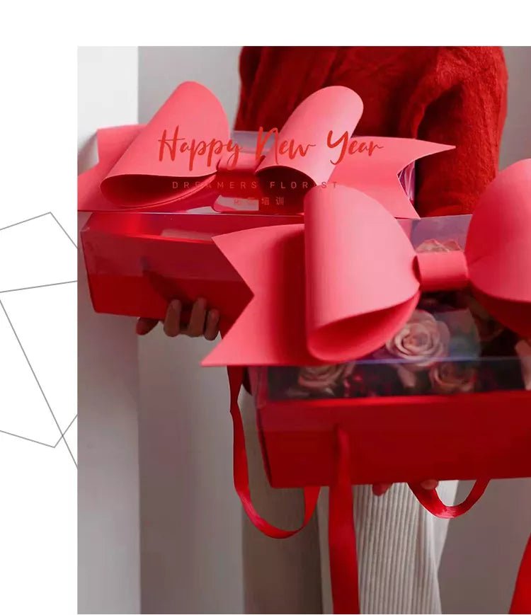 Big Bow Rectangle Flower Box with Clear Lid (Set of 2) - Elegant Supply