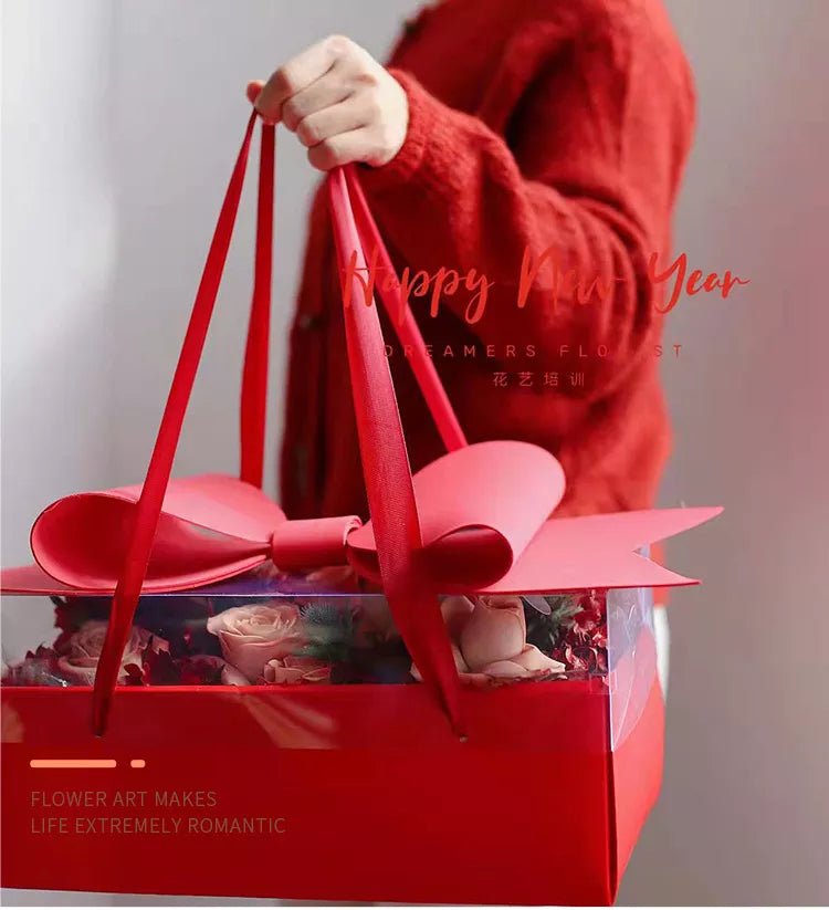 Big Bow Rectangle Flower Box with Clear Lid (Set of 2) - Elegant Supply