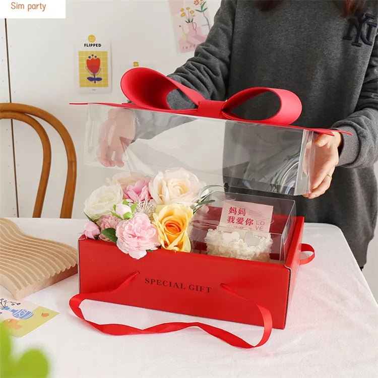 Big Bow Rectangle Flower Box with Clear Lid (Set of 2) - Elegant Supply