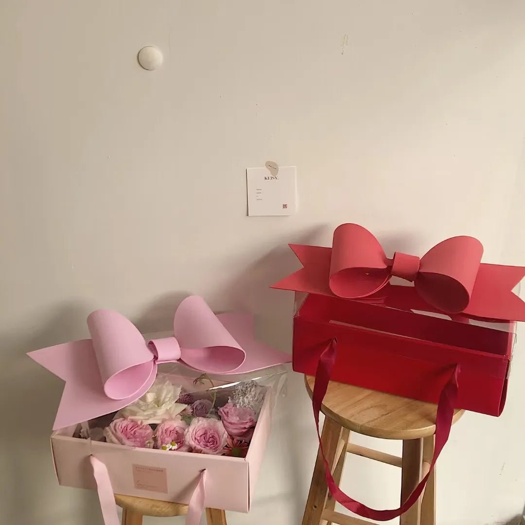 Big Bow Rectangle Flower Box with Clear Lid (Set of 2) - Elegant Supply