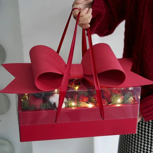 Big Bow Rectangle Flower Box with Clear Lid (Set of 2) - Elegant Supply