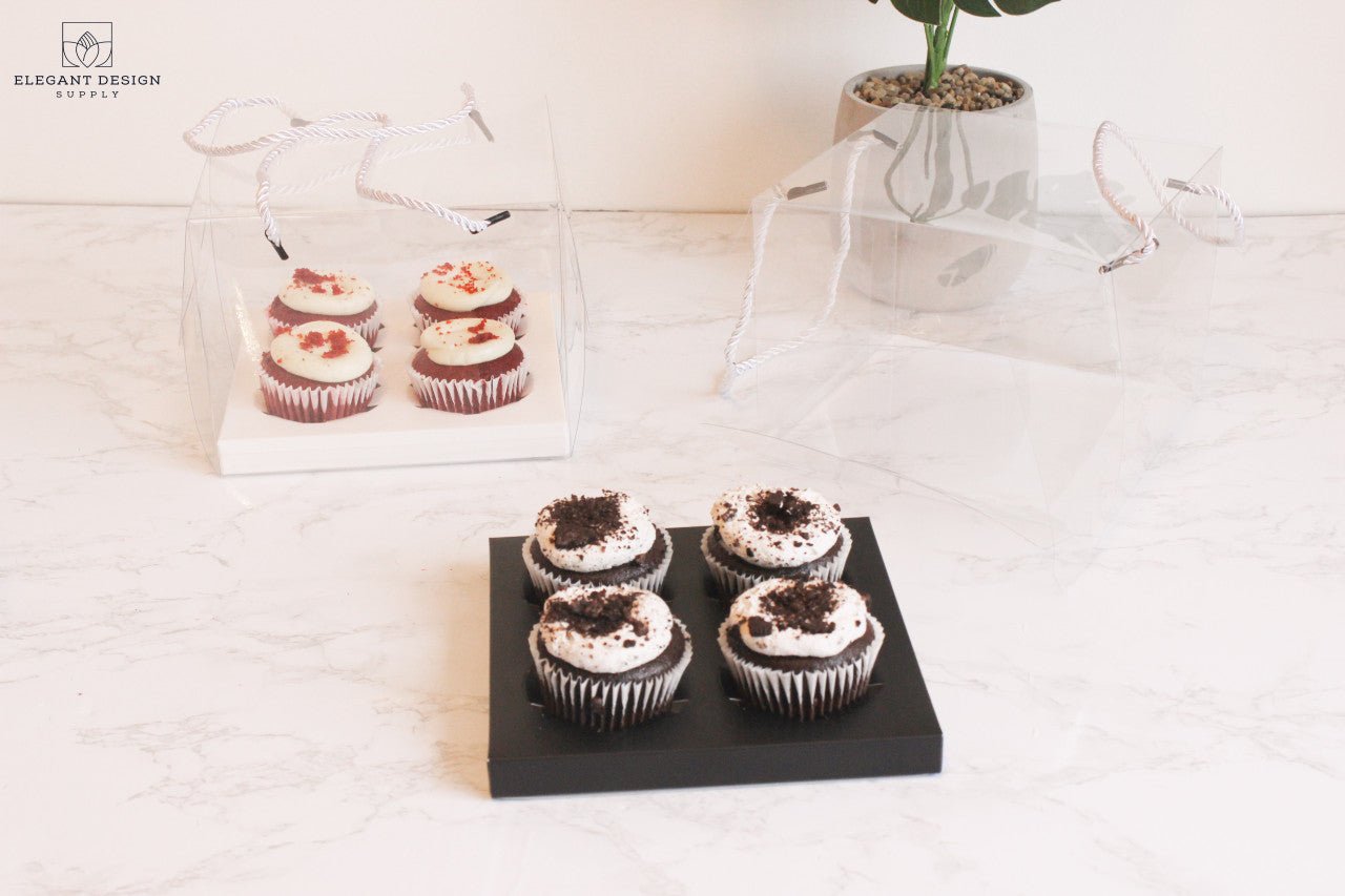 Clear 4 Regular Cupcakes box with strings (set of 2) - Elegant Supply