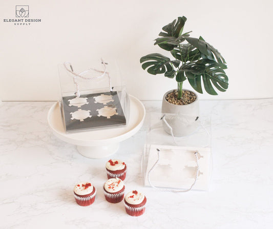 Clear 4 Regular Cupcakes box with strings (set of 2) - Elegant Supply