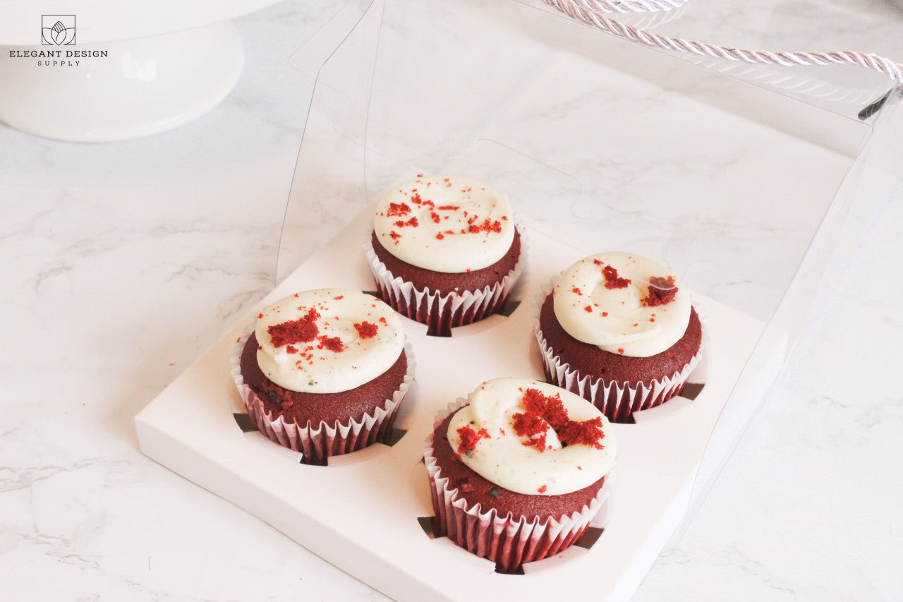 Clear 4 Regular Cupcakes box with strings (set of 2) - Elegant Supply