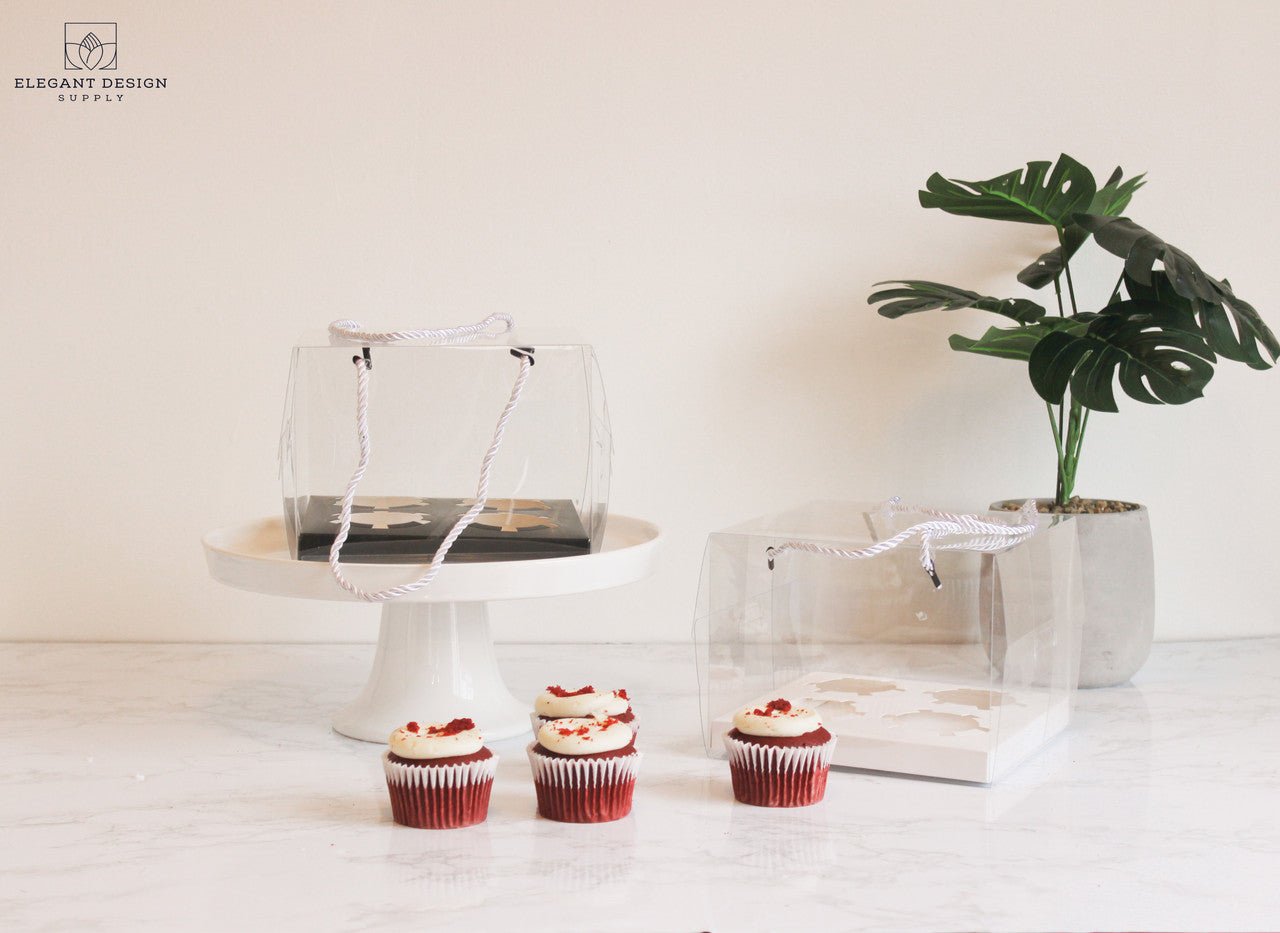 Clear 4 Regular Cupcakes box with strings (set of 2) - Elegant Supply