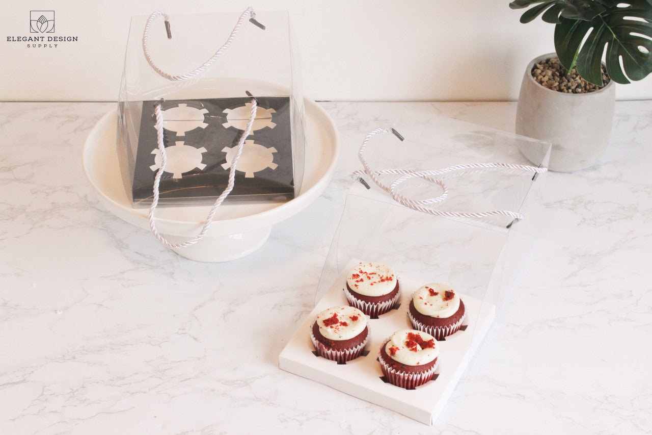 Clear 4 Regular Cupcakes box with strings (set of 2) - Elegant Supply