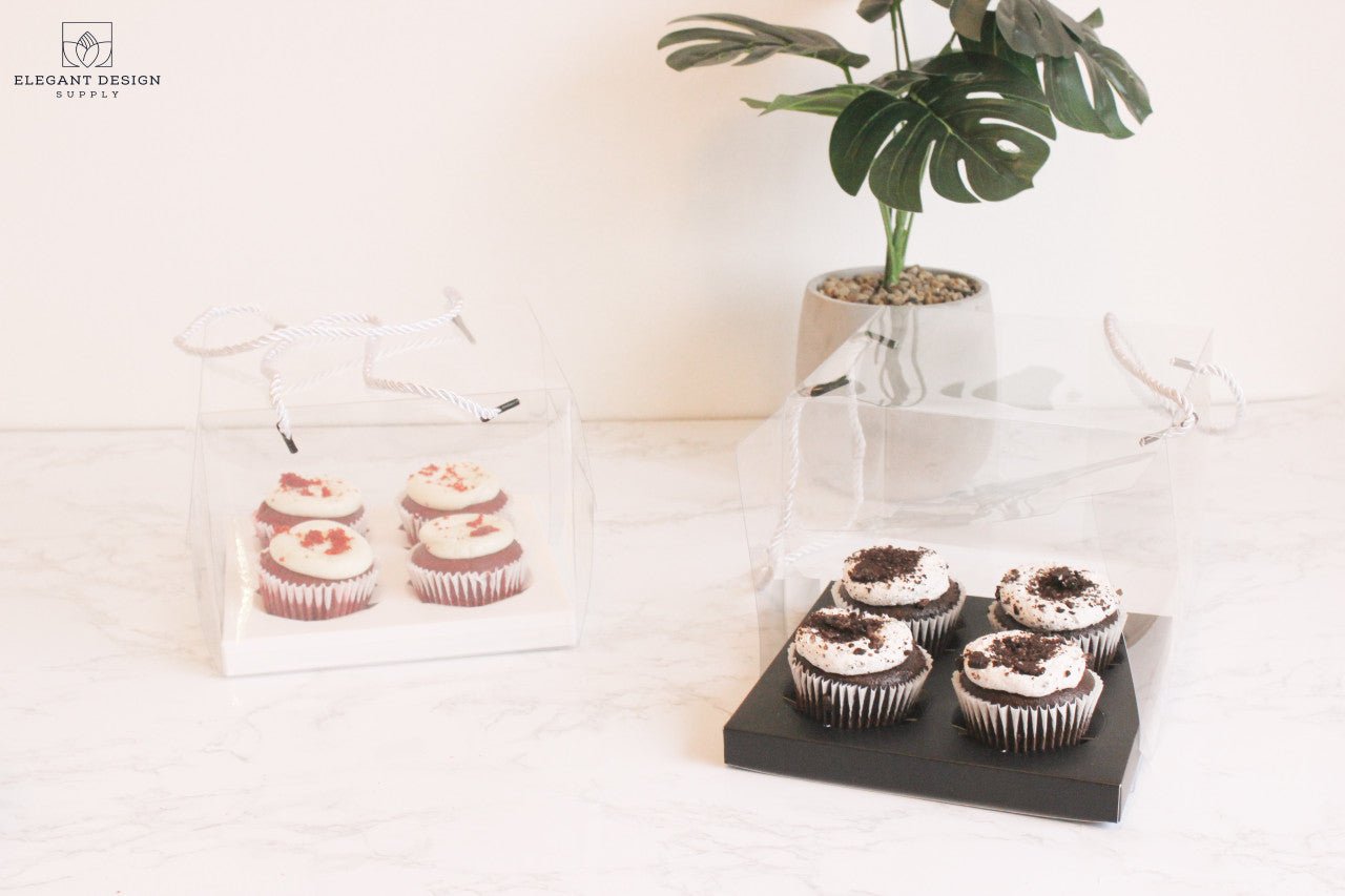Clear 4 Regular Cupcakes box with strings (set of 2) - Elegant Supply