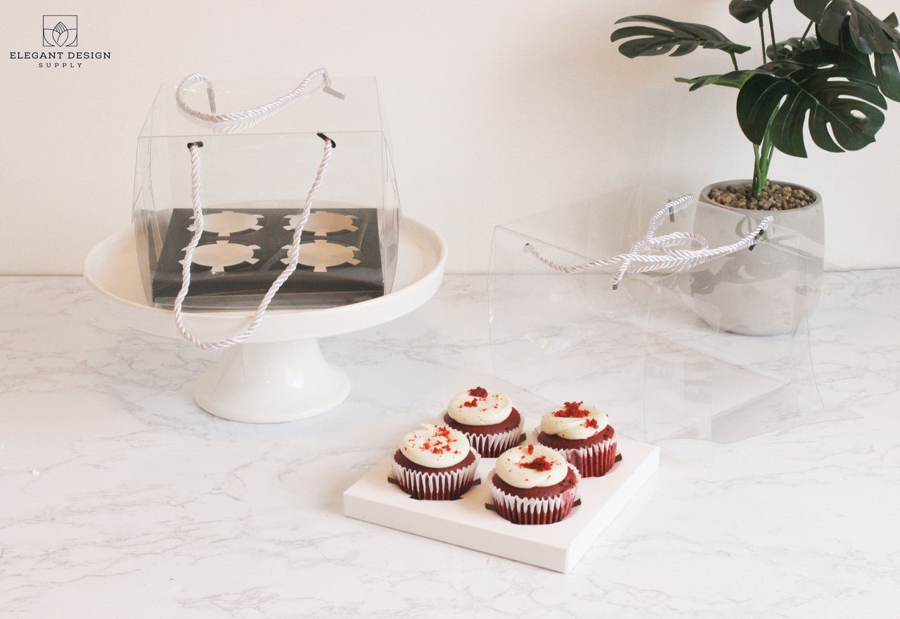 Clear 4 Regular Cupcakes box with strings (set of 2) - Elegant Supply