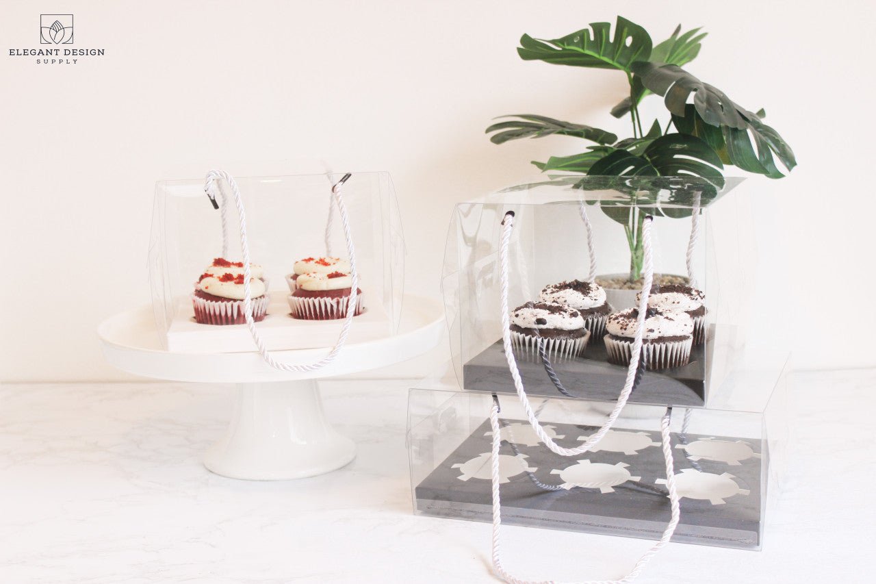 Clear 4 Regular Cupcakes box with strings (set of 2) - Elegant Supply