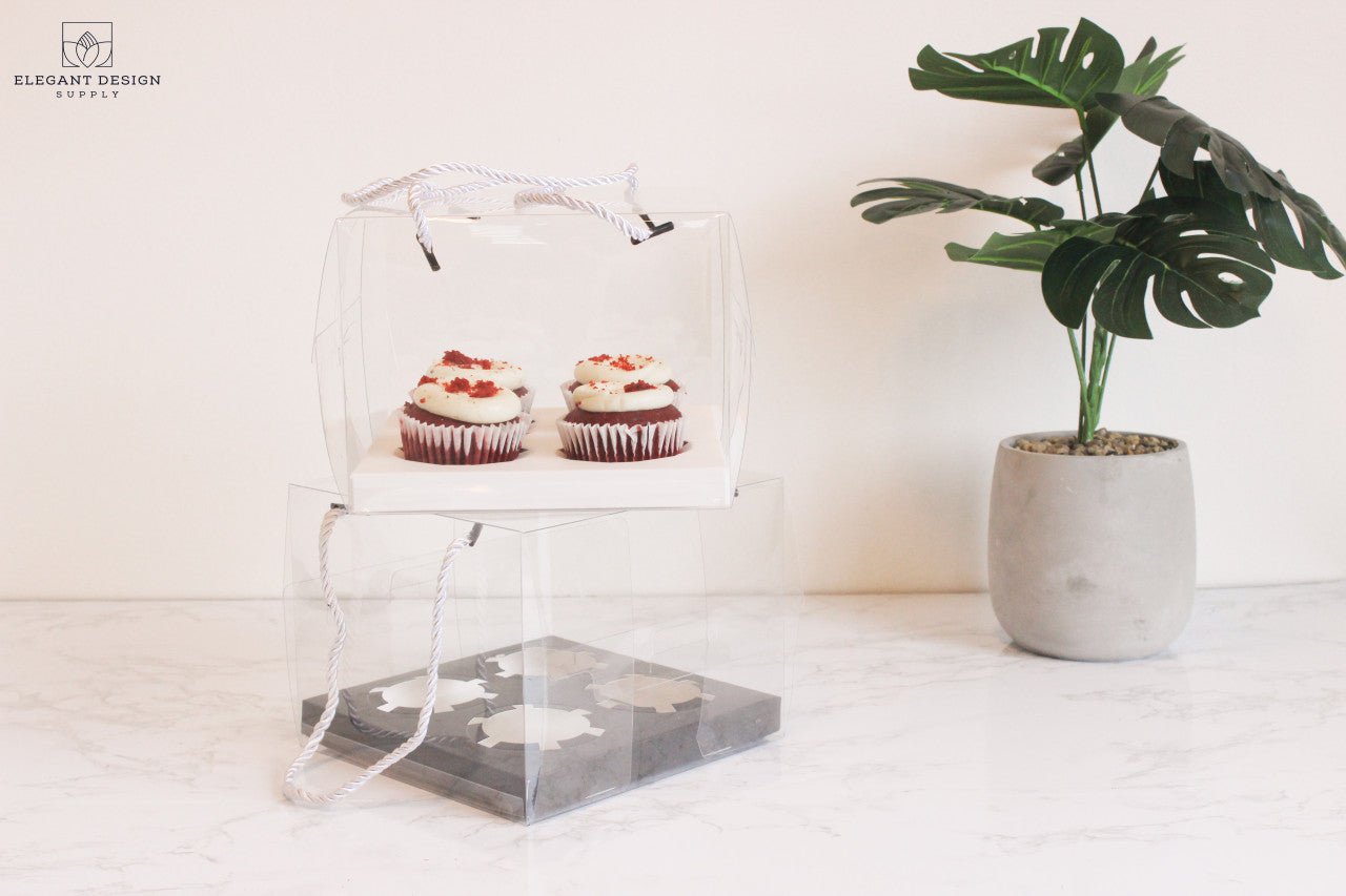 Clear 4 Regular Cupcakes box with strings (set of 2) - Elegant Supply