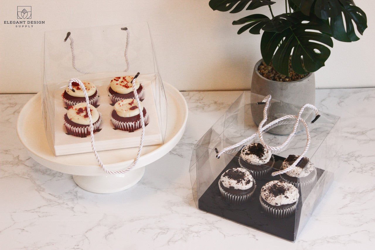 Clear 4 Regular Cupcakes box with strings (set of 2) - Elegant Supply