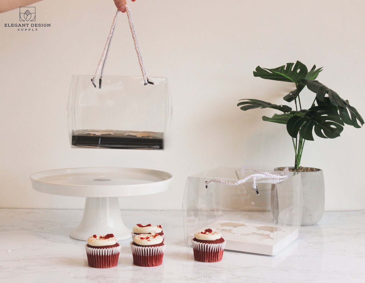 Clear 4 Regular Cupcakes box with strings (set of 2) - Elegant Supply