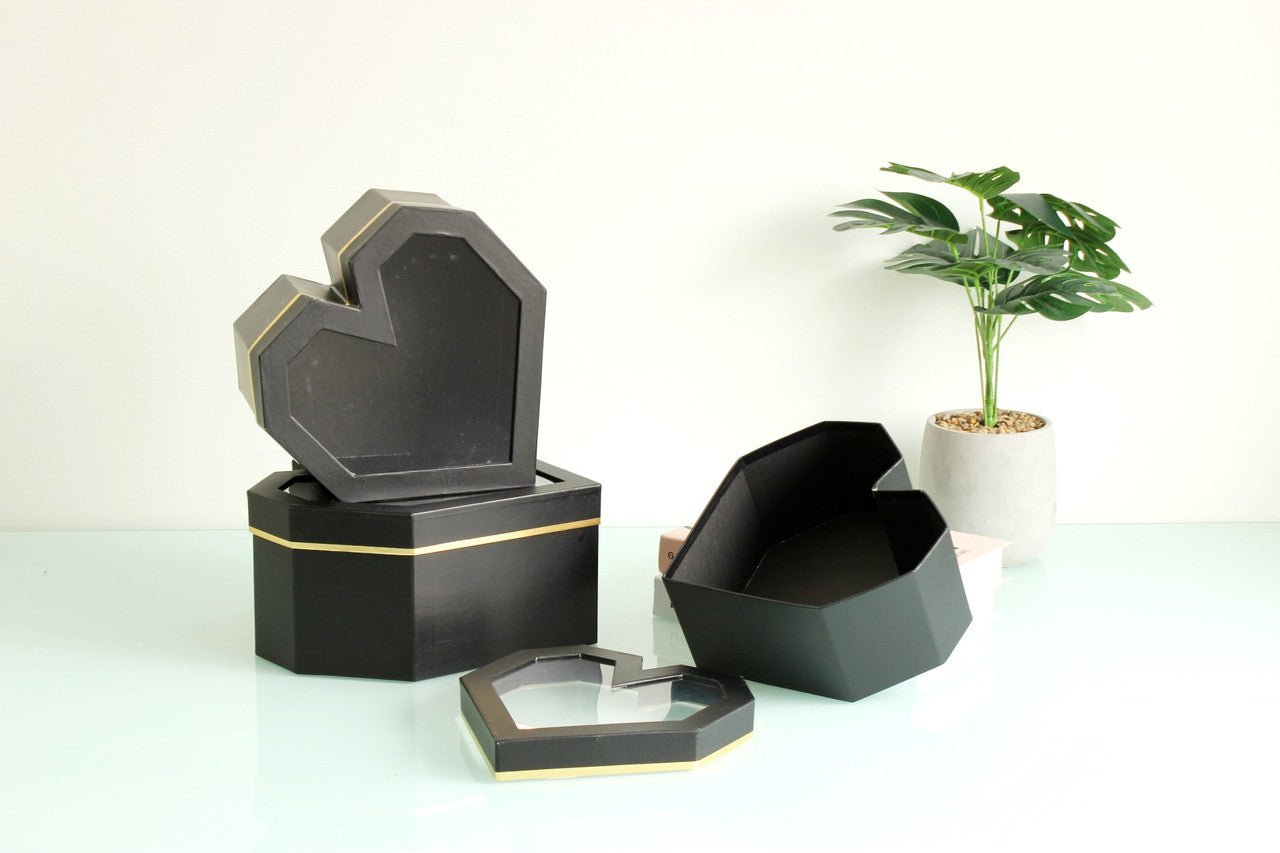 Diamond Heart Shape Flower Box with Clear Lid - Elegant Supply