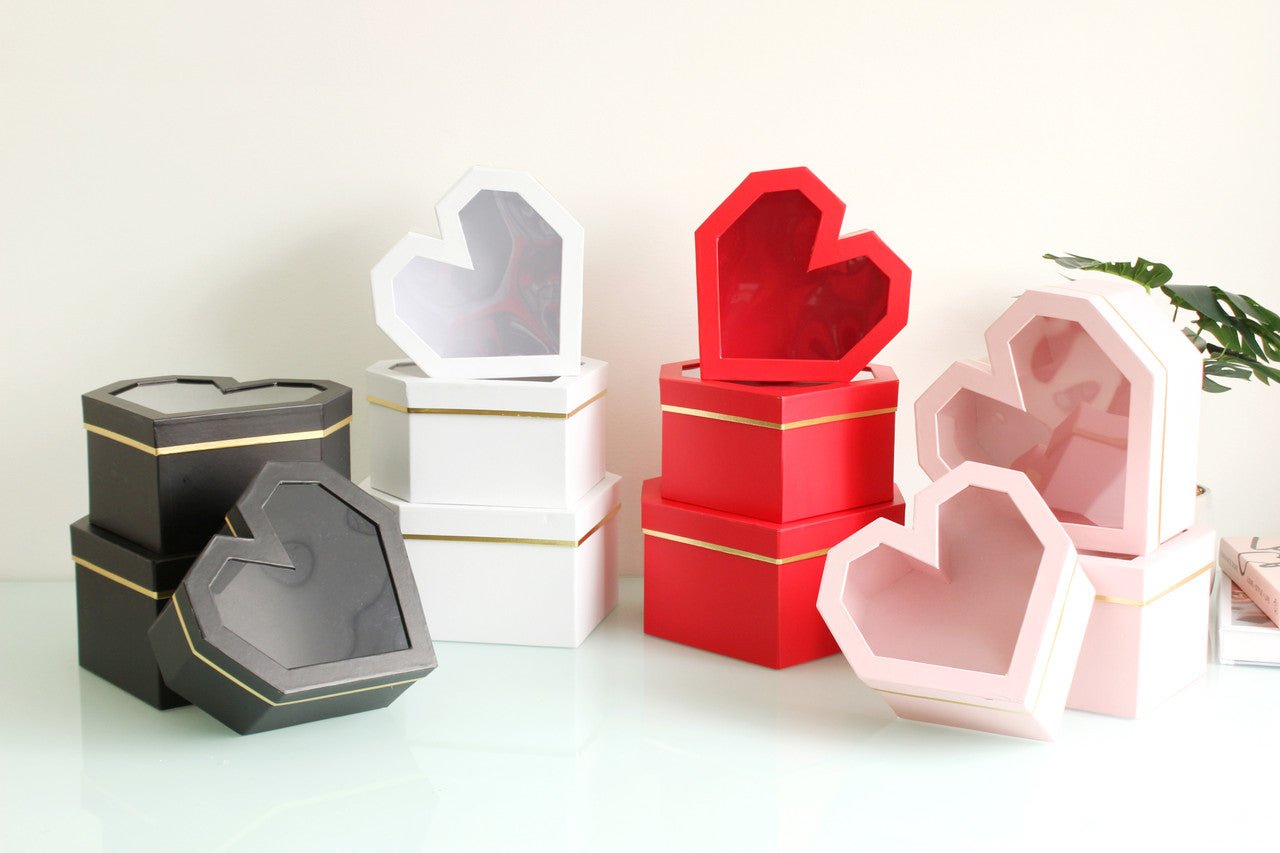 Diamond Heart Shape Flower Box with Clear Lid - Elegant Supply