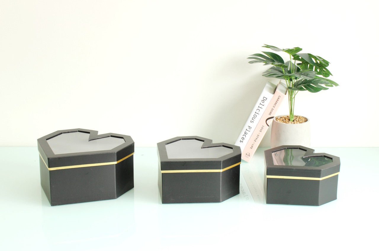 Diamond Heart Shape Flower Box with Clear Lid - Elegant Supply