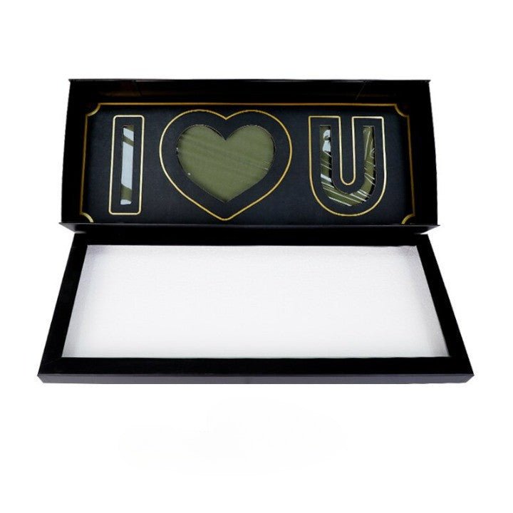 Foldable I Love You Flower Box with Clear Lid, Foam and Liner - Elegant Supply