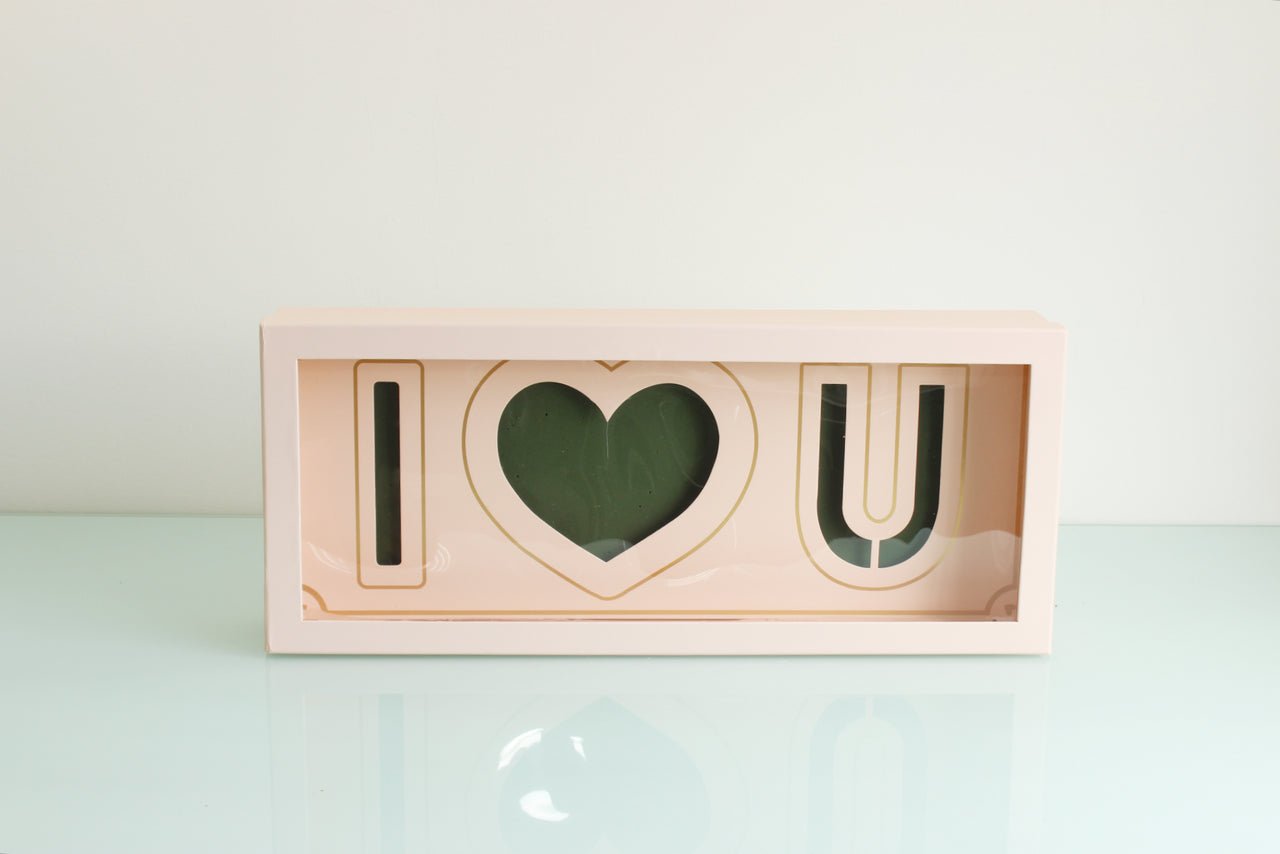 Foldable I Love You Flower Box with Clear Lid, Foam and Liner - Elegant Supply