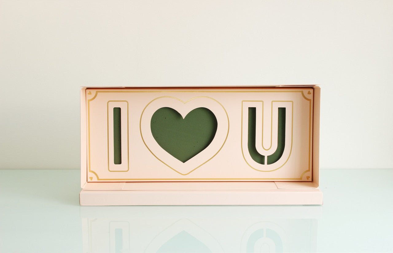 Foldable I Love You Flower Box with Clear Lid, Foam and Liner - Elegant Supply