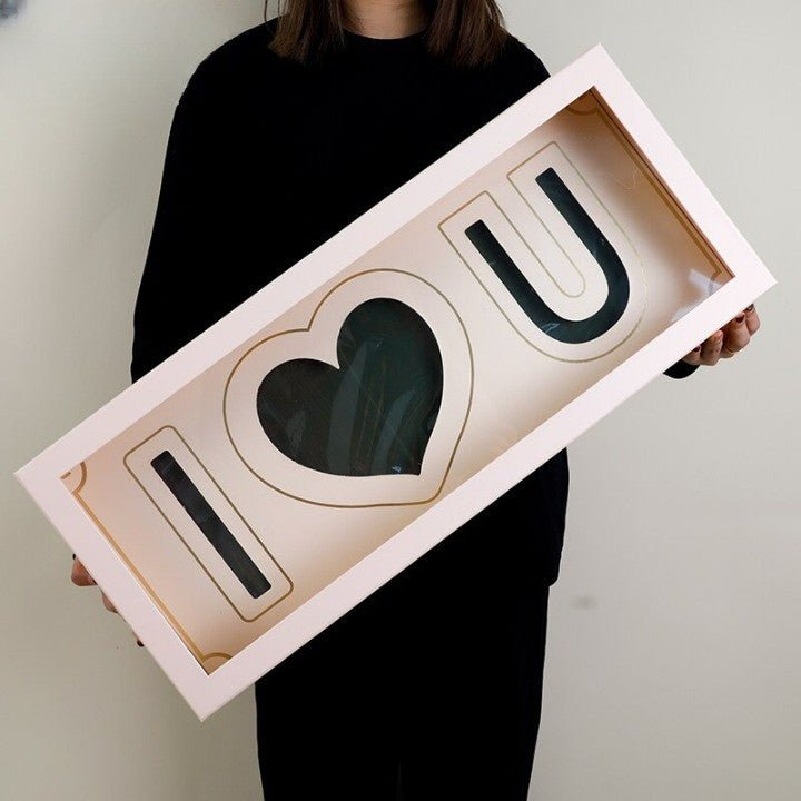 Foldable I Love You Flower Box with Clear Lid, Foam and Liner - Elegant Supply