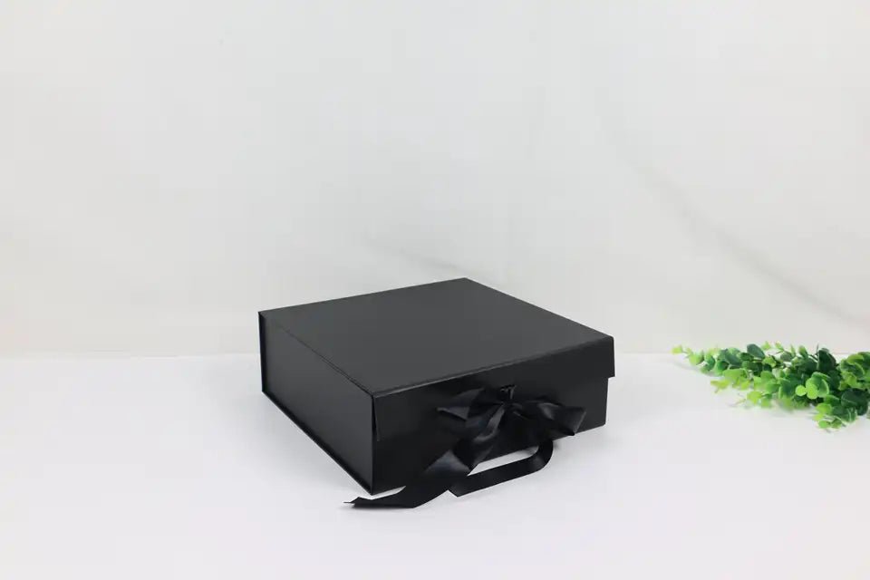 Folding Square Gift Box with Ribbon - Elegant Supply