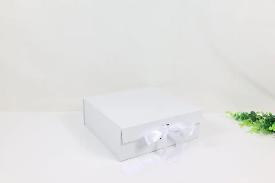 Folding Square Gift Box with Ribbon - Elegant Supply