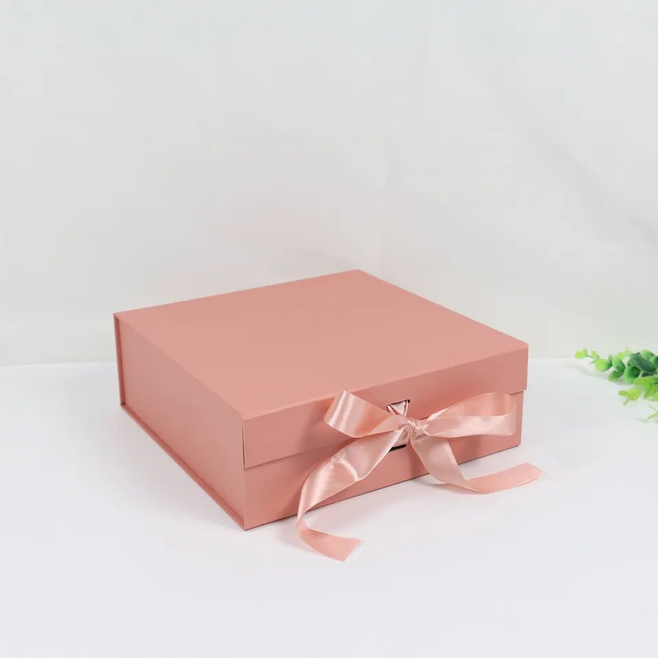 Folding Square Gift Box with Ribbon - Elegant Supply