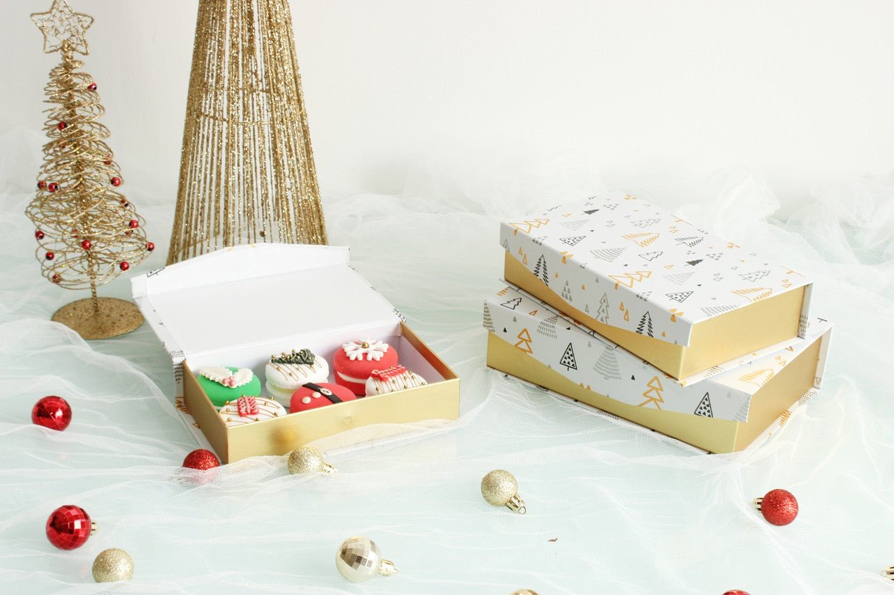 Gold Printed Holiday Pattern Flip Magnetic Box - Elegant Supply
