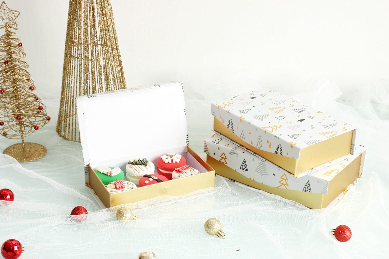 Gold Printed Holiday Pattern Flip Magnetic Box - Elegant Supply