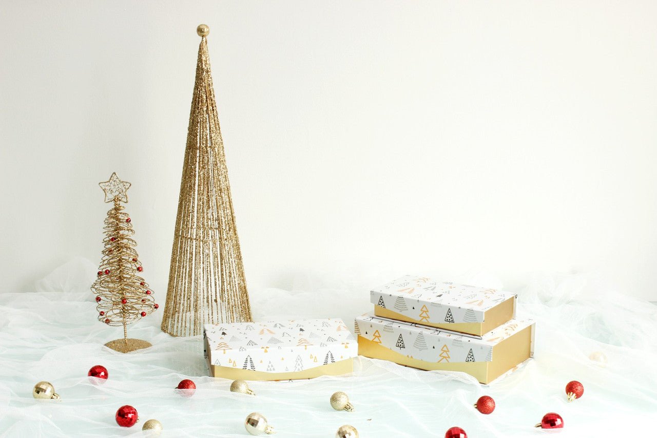 Gold Printed Holiday Pattern Flip Magnetic Box - Elegant Supply