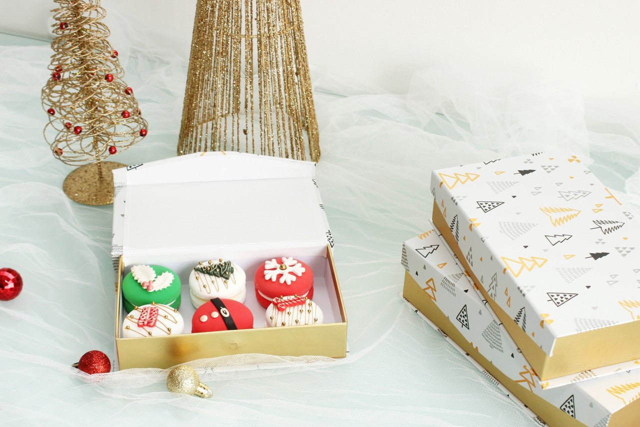 Gold Printed Holiday Pattern Flip Magnetic Box - Elegant Supply