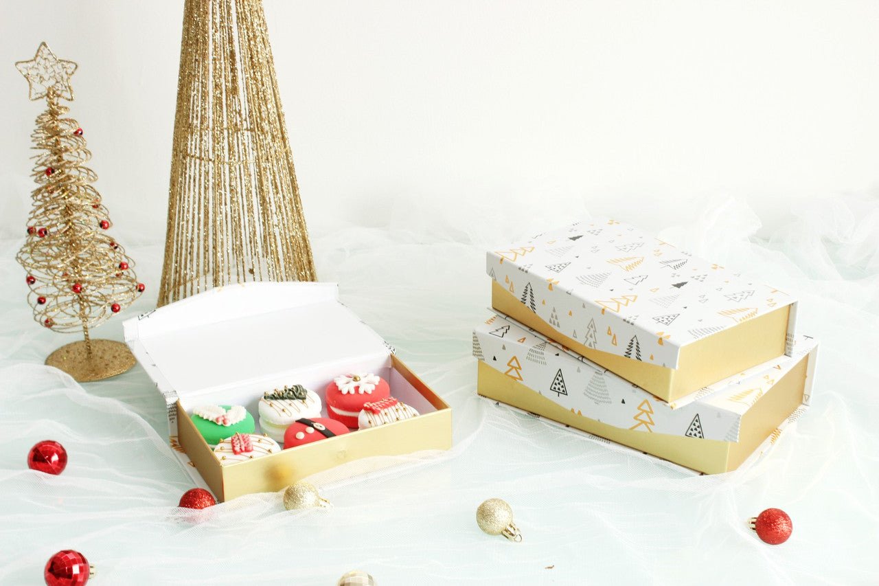 Gold Printed Holiday Pattern Flip Magnetic Box - Elegant Supply
