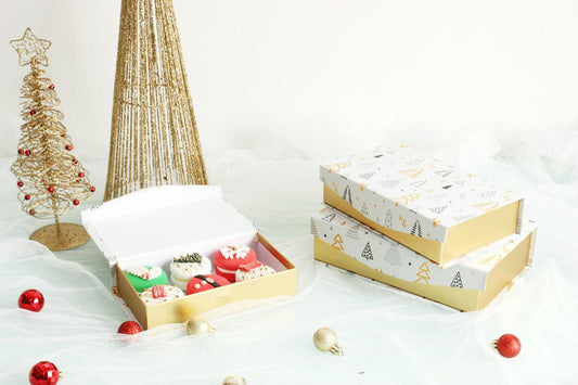 Gold Printed Holiday Pattern Flip Magnetic Box - Elegant Supply